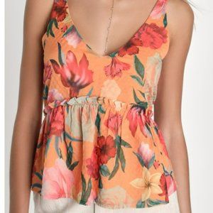 Hawaiian Hottie Orange Tropical Floral Print Peplum Tank Top